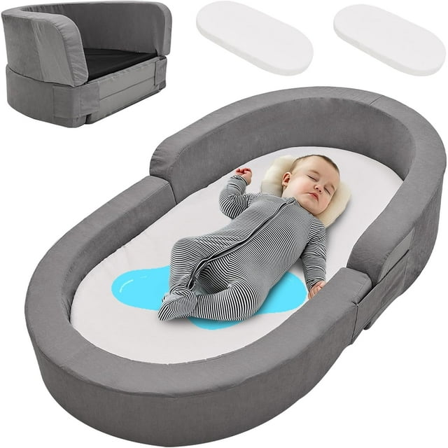 Portable Toddler Folding Floor Bed - Travel Sleeper With Washable Sheet & Pillow