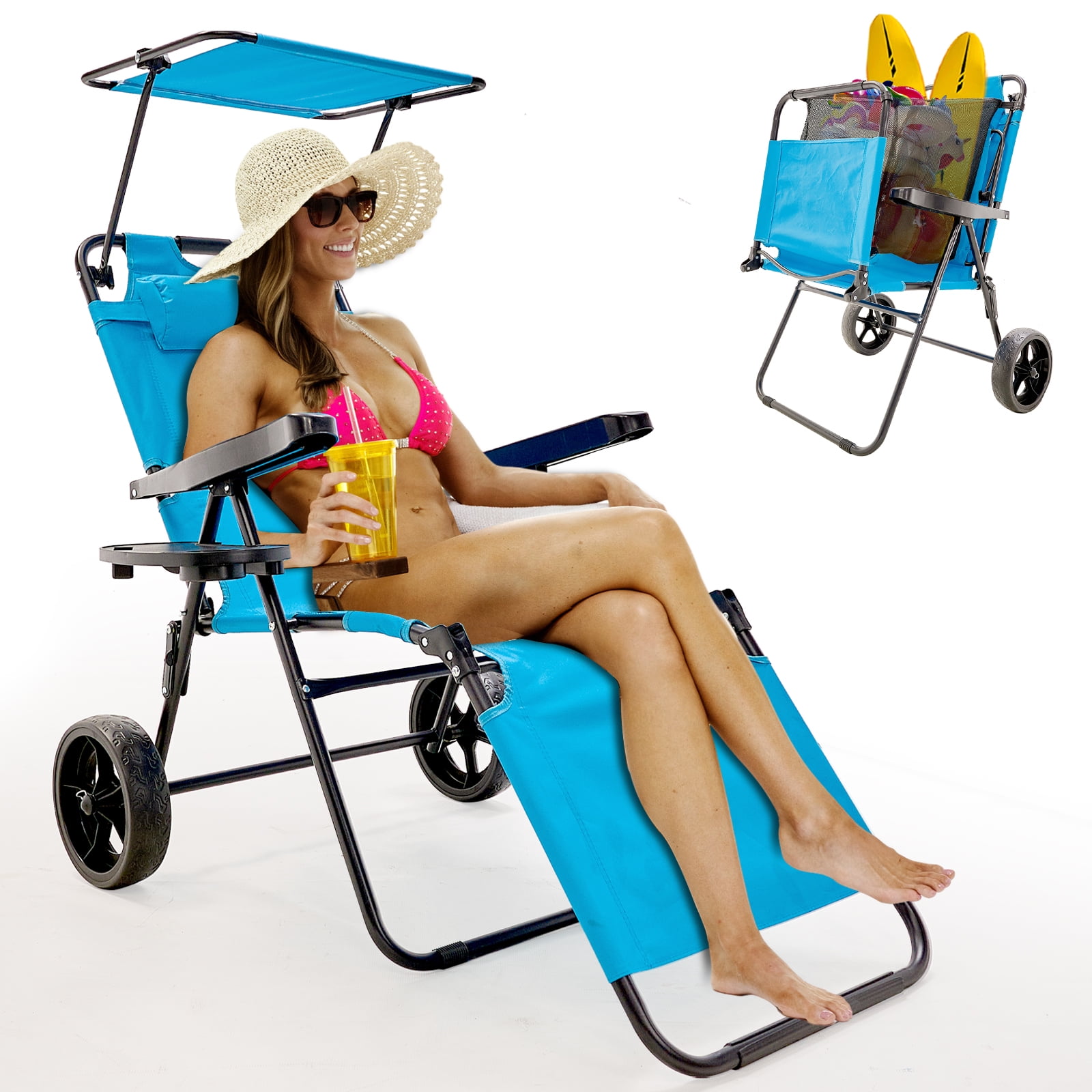 Slsy 2 in 1 Folding Beach Chair Wagon with 10 Wheels 7 Positions Ideal for Beach Pool Camping Walmart