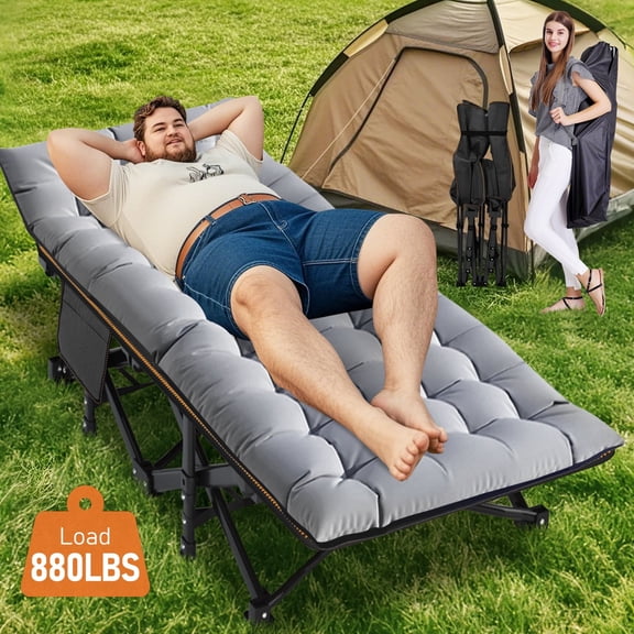 Slsy Folding Bed with 3.3 inch 2 Sided Mattress & Carry Bag for Adults & Kids, Camping Cot, Sleeping Cot, Folding Guest Bed, Heavy Duty Supports 880 lbs