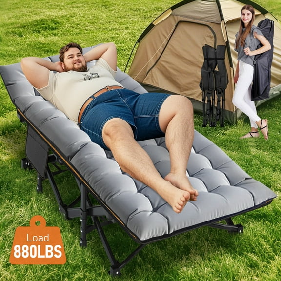 Slsy Folding Bed with 3.3 inch 2 Sided Mattress & Carry Bag for Adults & Kids, Camping Cot, Sleeping Cot, Folding Guest Bed, Heavy Duty Supports 880 lbs
