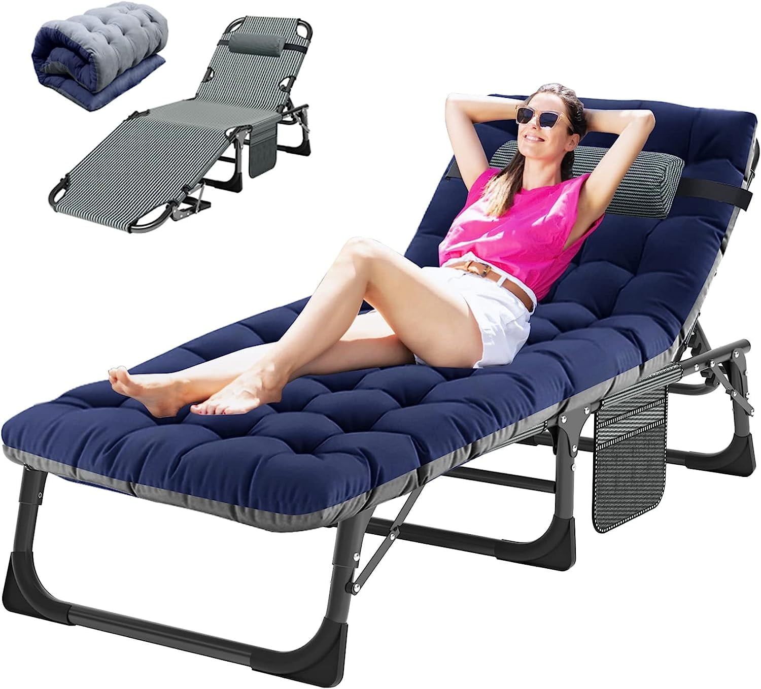 Slsy Adjustable Folding Camping Cot with Cushion Headrest for Adults Kids Walmart