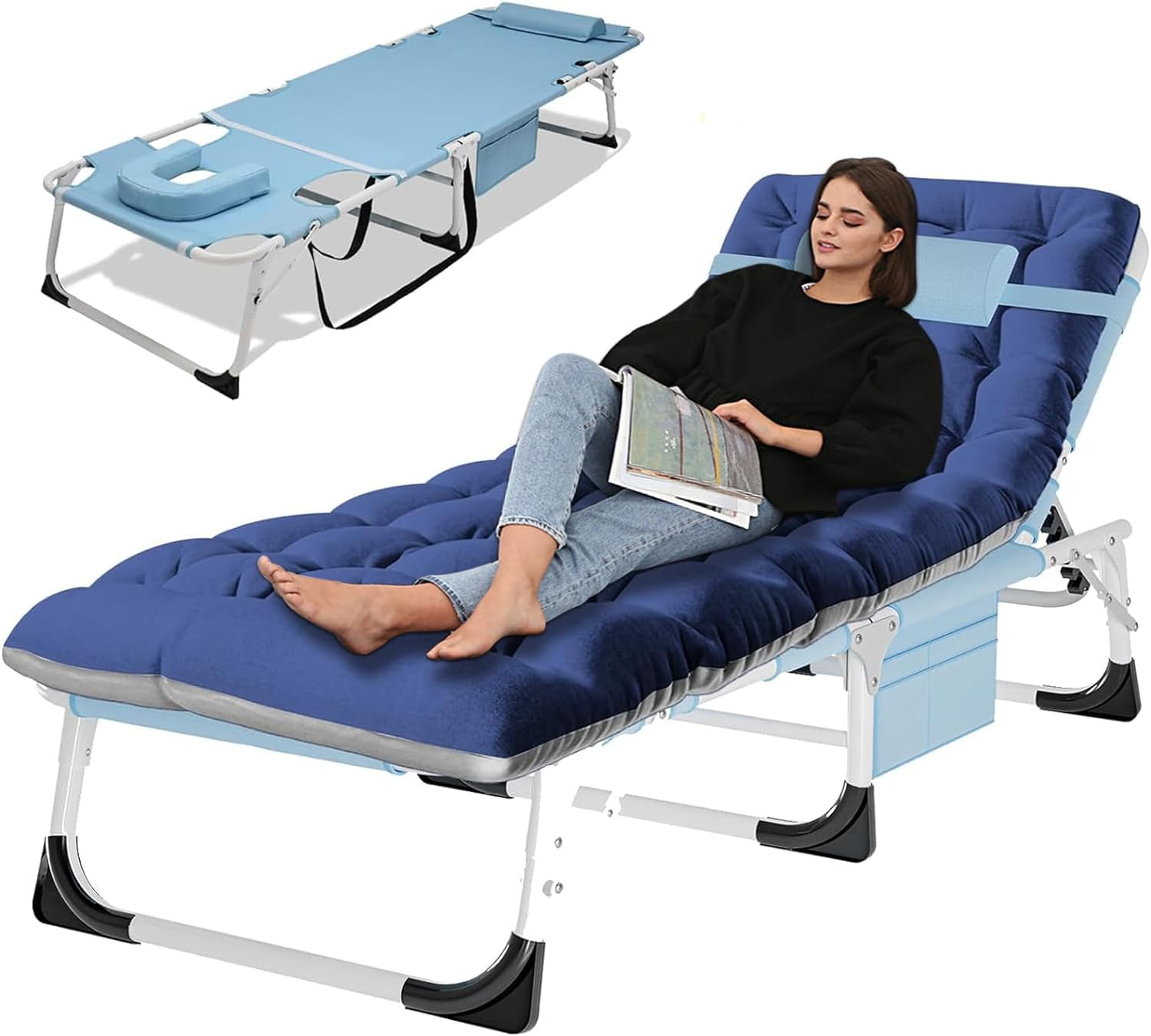 Slsy Folding Camping Cot Bed with 2 Sided Cushion & Pillow, Oversized