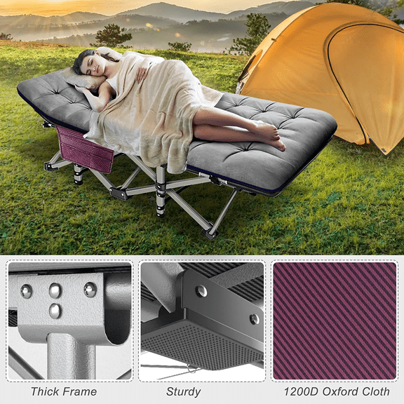 Slsy Folding Camping Cot with 2-Sided Cushion & Carry Bag, Tent Folding Cot for Sleeping