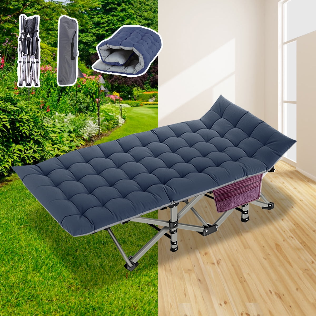 Slsy Folding Camping Cot with 2 Sided Mattress for Adults 880lbs, 75