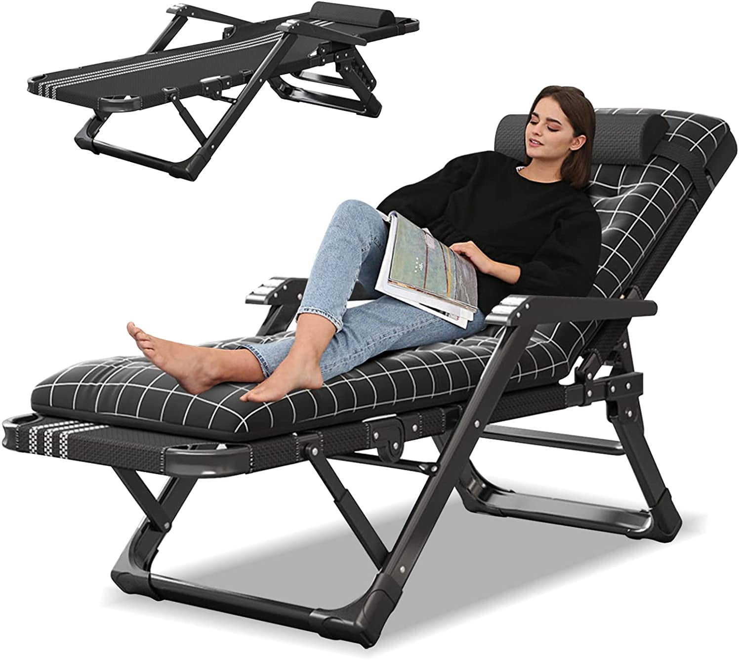 Slsy Folding Camping Cot with Mattress, 3 in 1 Full Flat Lounge Chair