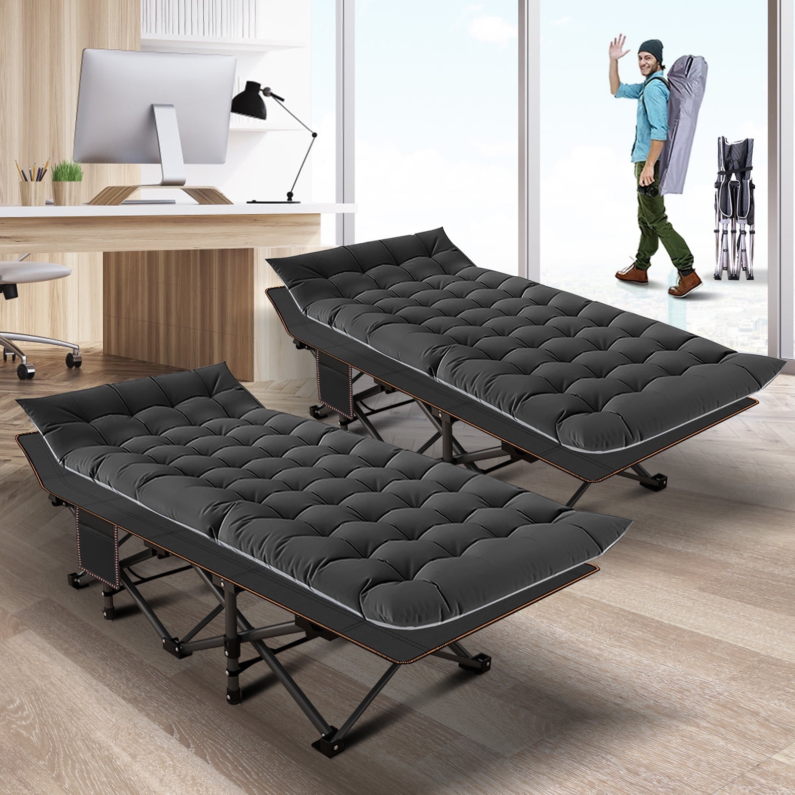 Lit De Camp Pliable Avec Matelas - Lit Portable Voyage Toile Oxford - Sieste Jardin Plage Bureau - Charge 200kg