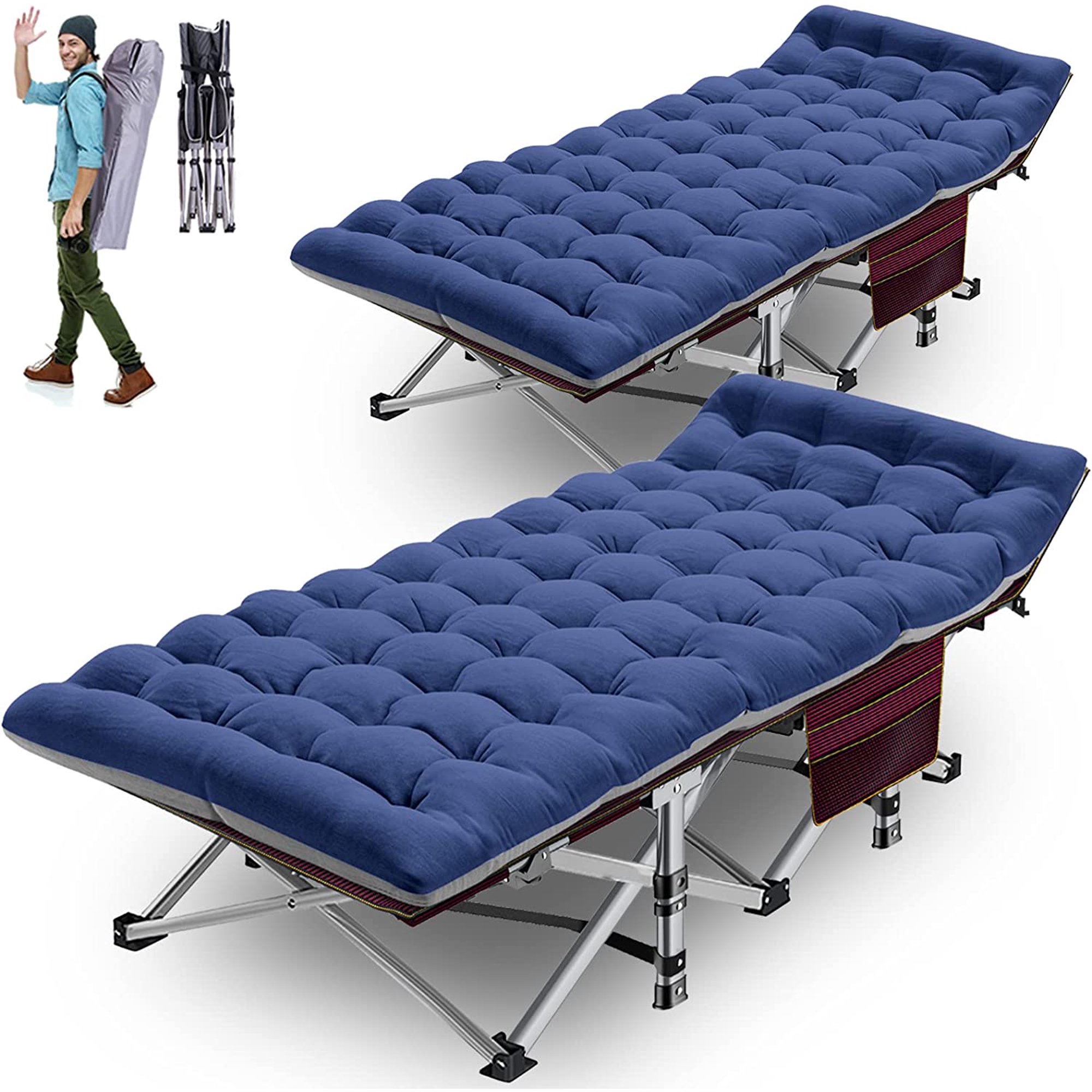 Slsy Folding Camping Cots with 2 Sided Mattress & Carry Bag, 2 Packs 75