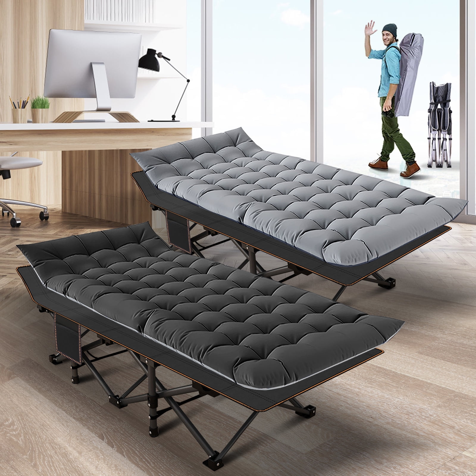 Slsy 2 Pack Folding Camping Cots with Mattresses, 880lbs Capacity