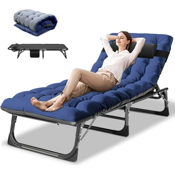 Slsy Folding Camping Cots with 3.3 Inch 2 Sided Mattress & Pillow, 5-Reclining Position Lounge Chair, 75.2"* 26.8" Folding Bed Cot