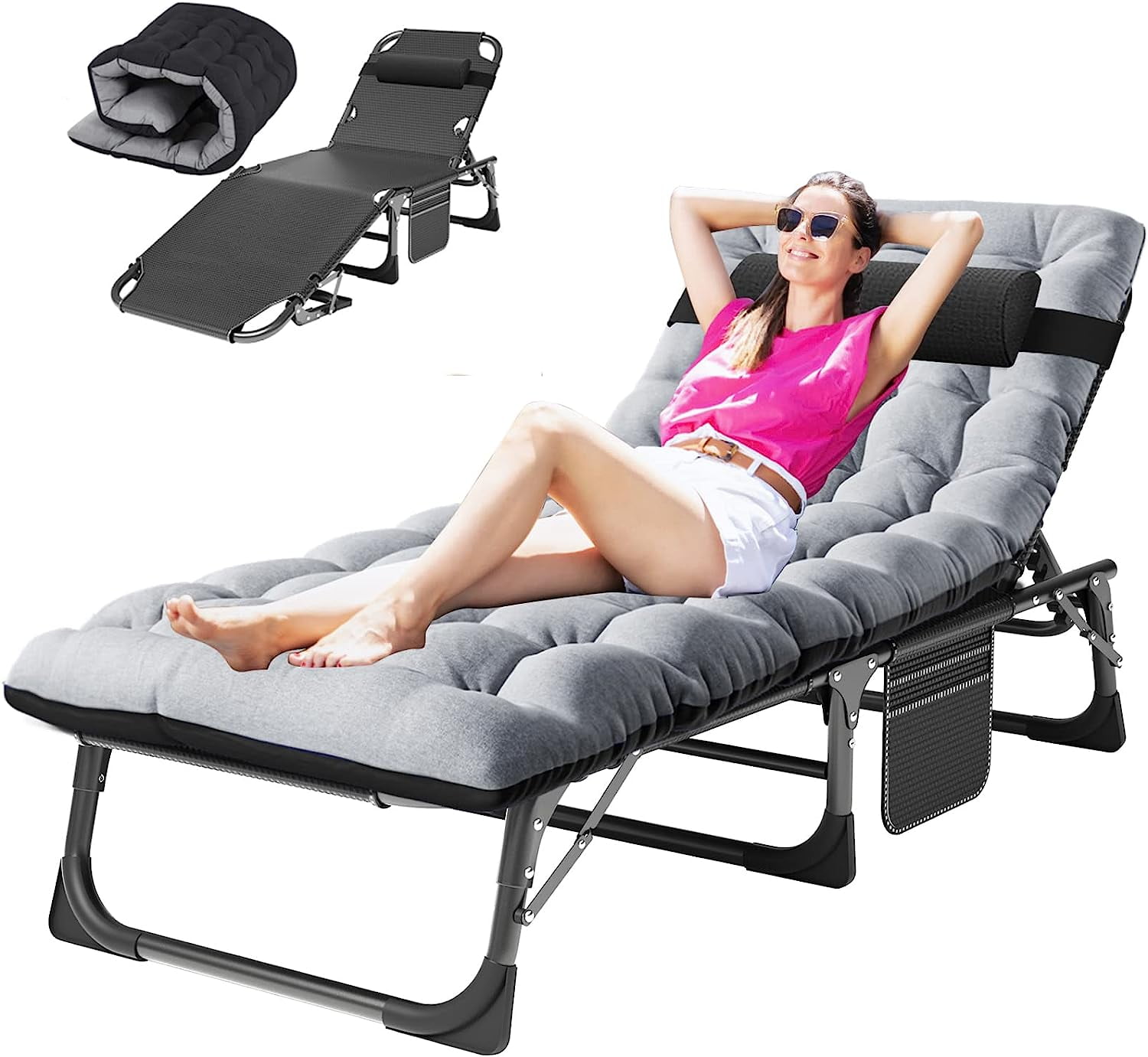 Slsy 5 Position Adjustable Folding Sun Lounger Heavy Duty Portable Reclining Chair for Pool Beach Patio Walmart