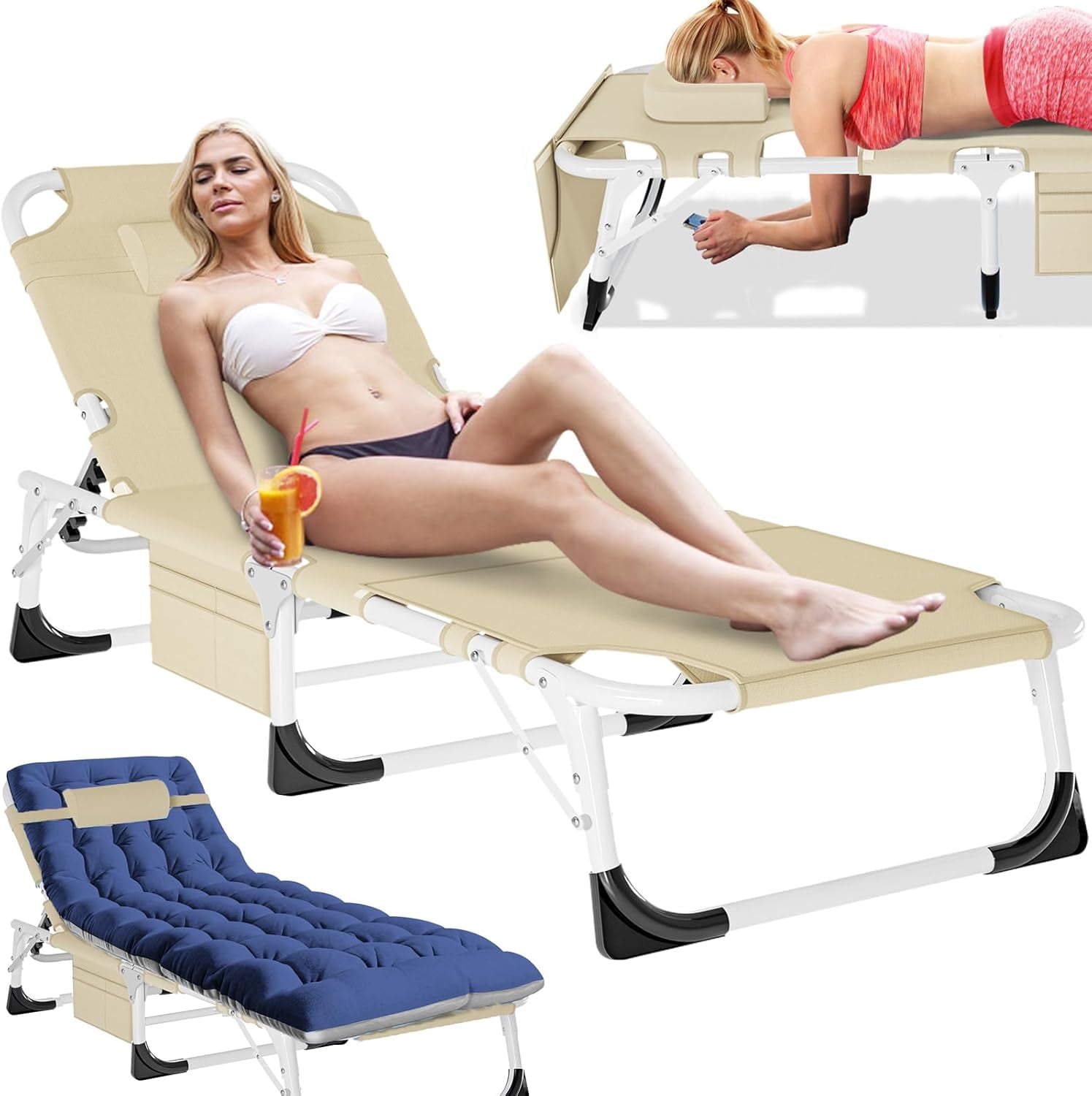 Slsy Folding Lounge Chairs Outdoor, Adjustable Sleeping Cot Chair ...