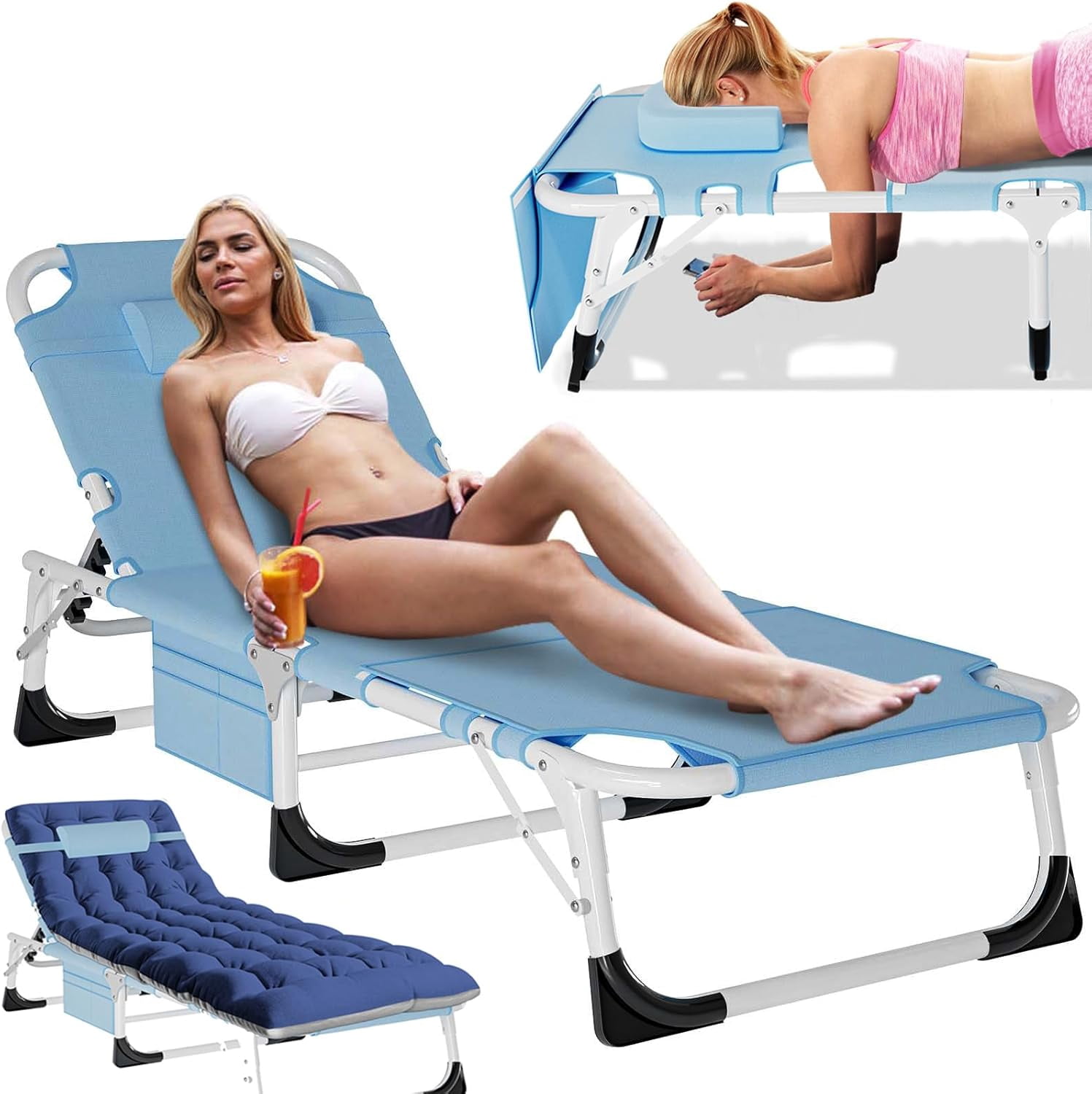 Slsy Folding Lounge Chairs Outdoor, Adjustable Sleeping Cot Chair ...