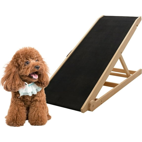 Slsy Folding Wooden Dog Ramp for Bed, Couch & Car,39IN Long- 4 Level Adjustable Pet Ramp, Non-Slip Rubber Mat, 17.7'' Extra Wide - Supports Small & Large Senior Dogs & Cats up to 150 lbs