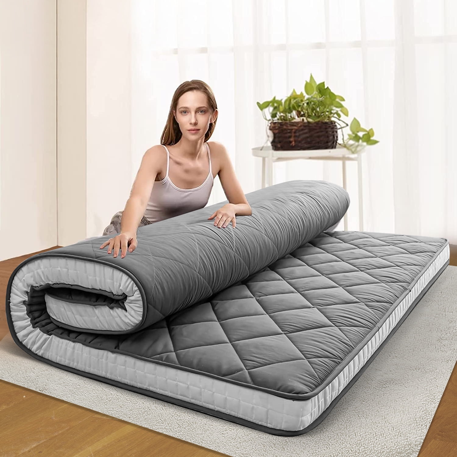 Slsy Futon Mattress Padded Japanese Floor Mattress Quilted Bed Mattress Topper Extra Thick Folding Sleeping Pad Breathable Floor Lounger Guest Bed