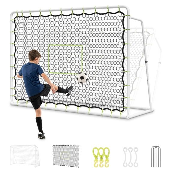Slsy Galvanized Soccer Rebounder Net,2 IN 1 Soccer Goal for Backyard, 5 Adjustable Angles,UV Protection,Weatherproof for Teens Adults Practice Training(8'x6')
