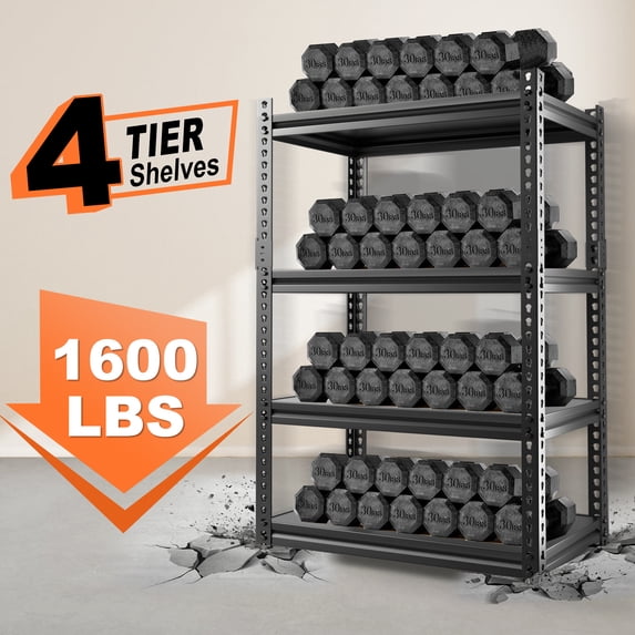 Slsy Garage Storage Shelves, Adjustable 4-Tier Metal Heavy Duty Shelving, Utility Storage Rack for Garage Organization Warehouse Shelf Rack, 31.5"Wx16.2"Dx63"H, 1600 lbs