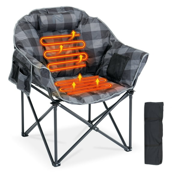 Slsy Heated Camping Chair, Oversized Heated Chairs Outdoor Sports, Folding Chair for Patio Outdoor Travel Wide&Thick Padding