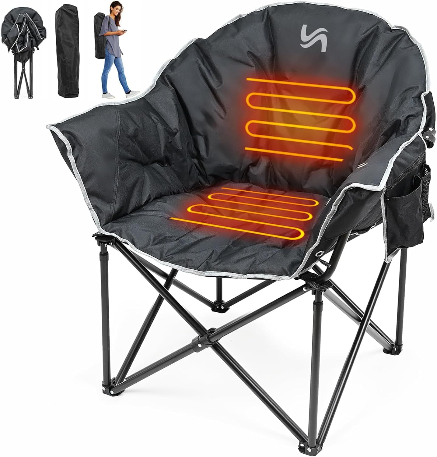 Slsy Heated Camping Chair Oversized, XL Heated Chair Outdoor Sports, 3