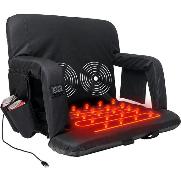 Slsy Heated Massage Stadium Seats 1PCS, 21 Inche Folding Bleacher Chair, 3 Levels of Heat&Massage, 6 Reclining Positions for Indoor Stadiums, Baseball Stadiums