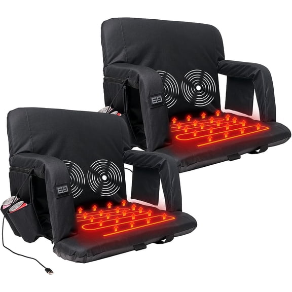 Slsy Heated Massage Stadium Seats 2PCS, 25 Inche Folding Bleacher Chair, 3 Levels of Heat&Massage, 6 Reclining Positions for Indoor Stadiums, Baseball Stadiums