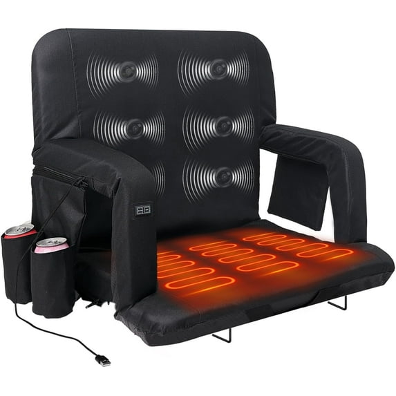 Slsy Heated Massage Stadium Seats for Bleachers with Back Support and Wide Cushion, 6 Reclining Positions Portable Heated Stadium Chair for Sports Events