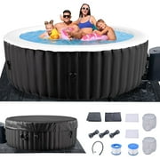 Slsy Hot Tub - 73L x 73W x 25H Inflatable Hot Tub, 4 Person Capacity Large Bubble Massage Spa, Inflatable Hot Tub with 130 Air Jets, PVC Cover, Pad and Pump, Durable Thick Materia, 210Gal, Round