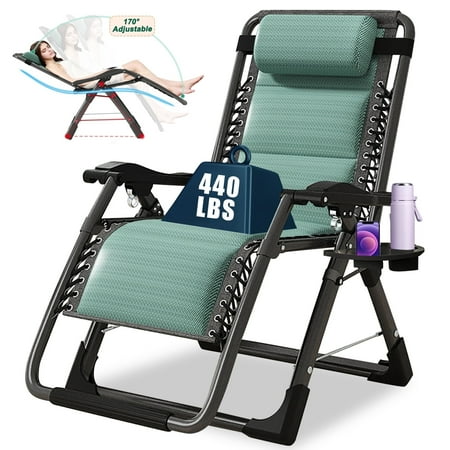 Slsy Zero Gravity Chair, Ice Touch Silk Lawn Recliner, Reclining Patio Lounger Chair, Folding Portable Chaise with Detachable Headrest and Cup Holder , Supports Over 440lbs