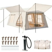 Slsy Inflatable Tents with Canopy for Camping, Blow Up Tent with Hand Pump, Easy Setup Inflatable Hot Tent with Stove Jack, Waterproof Oxford Air Glamping Tents for Camping Adult 8-10 Person