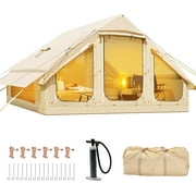 Slsy Inflatable Tents with Canopy for Camping, Blow Up Tent with Hand Pump, Easy Setup Inflatable Hot Tent with Stove Jack, Waterproof Oxford Air Glamping Tents for Camping Adult 4-6 Person