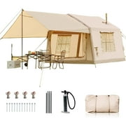 Slsy Inflatable Tents with Canopy for Camping, Blow Up Tent with Hand Pump, Easy Setup Inflatable Hot Tent with Stove Jack, Waterproof Oxford Air Glamping Tents for Camping Adult 4-6 Person