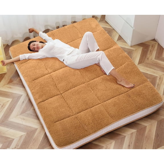 Slsy Sherpa Japanese Floor Mattress, Twin/Full/Queen Size Futon Mattress, 4'' Thicken 2 Sided Tatami Mat, Foldable Tatami Mat Portable Dormitory Sleeping Pad, Roll Up Floor Lounger Bed for Adult Child