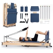Slsy Oak Wood Foldable Pilates Reformer Machine, Home Pilates Equipment, Folding Pilates Reformer with Reformer Box, Jump Board for Home Workouts & Body Exercises, Ideal for Home Gym, Studio, Yoga