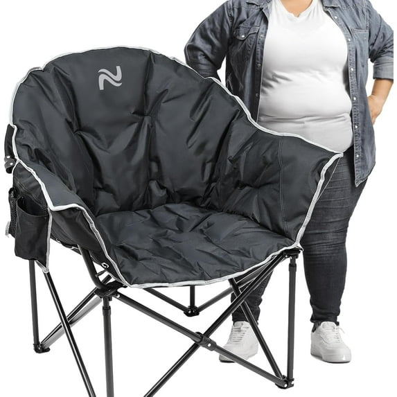 Slsy Oversized Camping Chair, Folding Saucer Chair for Adults, Heavy Duty Folding Chair with Cup Holder & Carry Bag, Supports 500LBS
