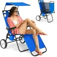 thumbnail image 1 of Slsy 2-in-1 Beach Chair with Wheels, Folding Tanning Lounger with Canopy Shade, Heavy Duty Beach Cart Chair with Integrated Wagon Pull Cart for Pool, Picnic, Backyard & Camping, 1 of 8