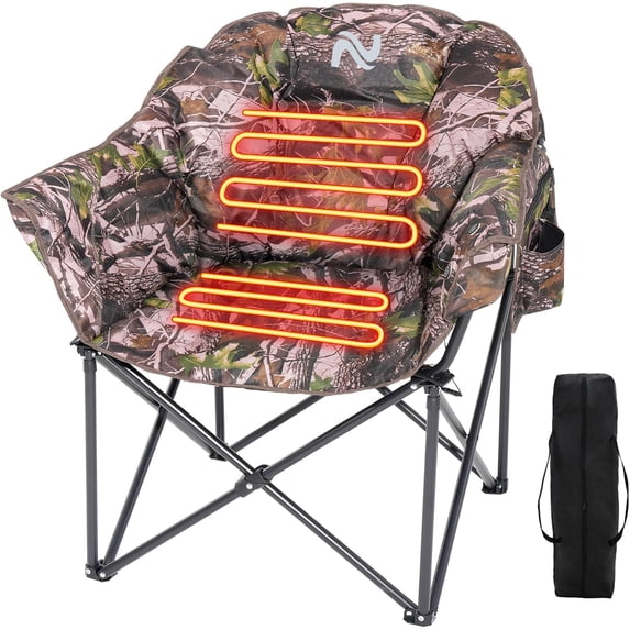 Slsy Oversized Heated Camping Chair, Heats Back & Seat with 3 Adjustable Levels, Portable Foldable Heavy-Duty Moon Chair for Lawn, Patio, Picnic, Camping & Outdoor Lounge