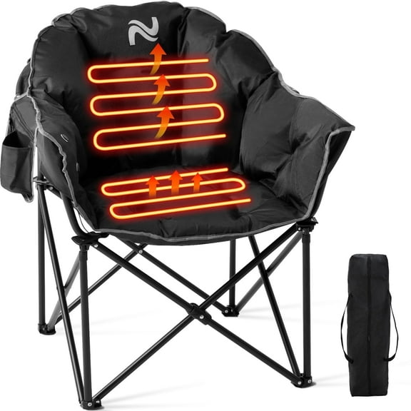 Slsy Oversized Heated Camping Chair, Heats Back and Seat, 3 Heat Levels, Heated Folding Chair with Cup Holder, Rich Pockets, Travel Bag, Supports 500 lbs