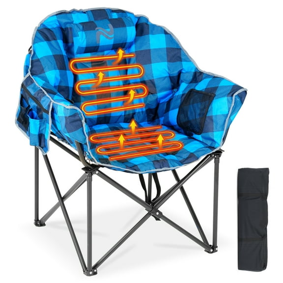 Slsy Oversized Heated Camping Chair with 3 Heat Levels, Portable Folding Heated Chair Round Moon Saucer Folding Lawn Chair Outdoor Chair for Camping, Lounge Patio