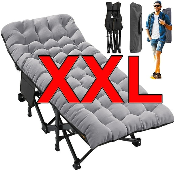 Slsy Oversized XXL Folding Camping Cot with 2-Sided Cushion & Carry Bag for Adults & Kids, 32" Wide Portable Folding Bed Sleeping Cot, Folding Guest Bed