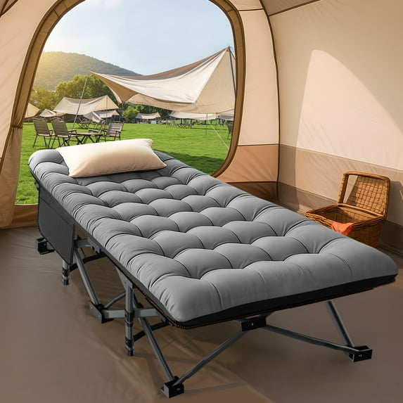 Slsy Oversized XXL Folding Camping Cot, Portable Folding Cots Folding Bed for Adults, Heavy Duty Outdoor Sleeping Cot Guest Bed with 2 Sided Mattress & Carry Bag