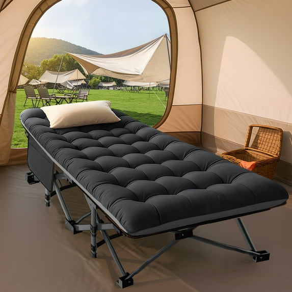 Slsy Oversized XXL Folding Camping Cot, Portable Folding Cots Folding Bed for Adults, Heavy Duty Outdoor Sleeping Cot Guest Bed with 2 Sided Mattress & Carry Bag