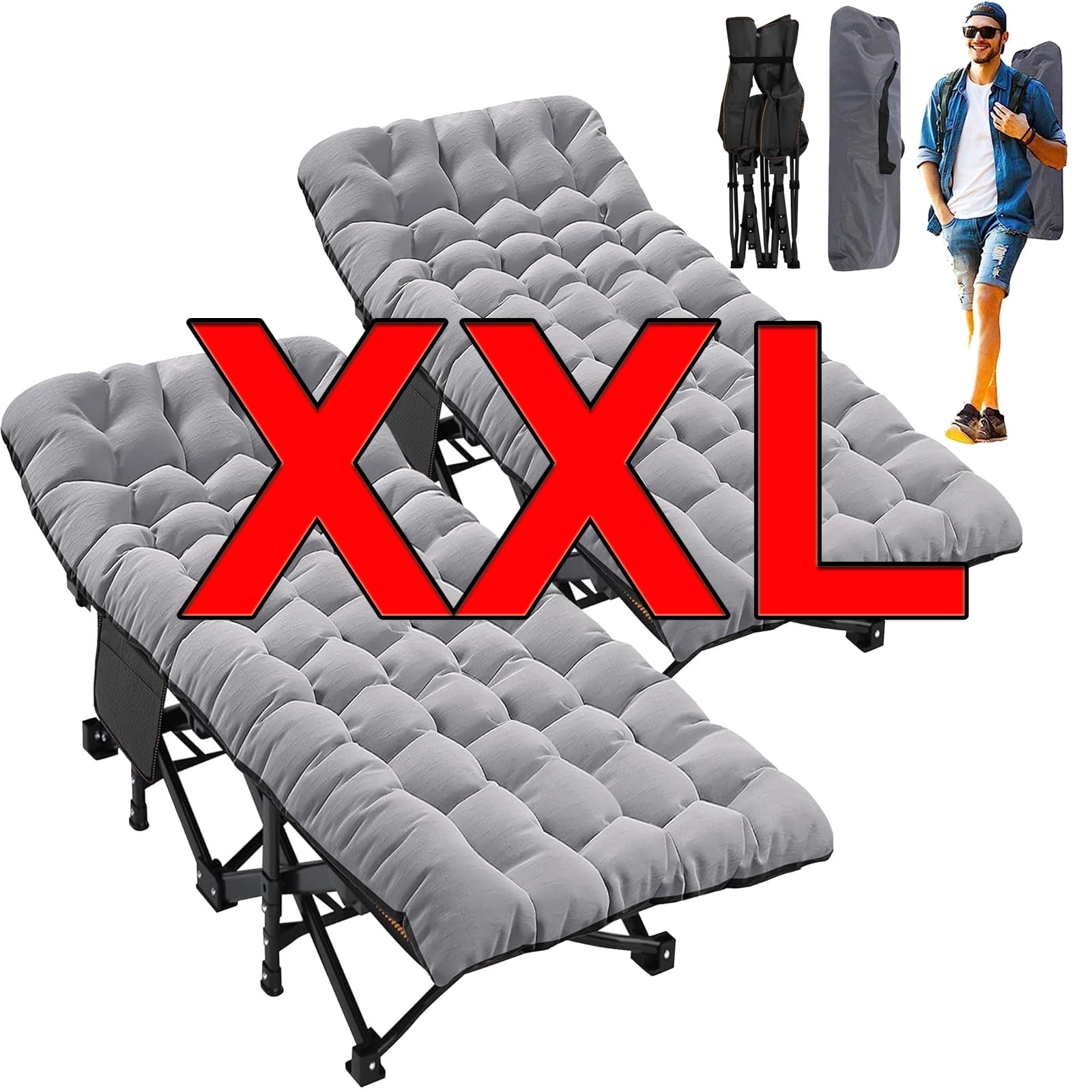 Slsy Oversized XXL Folding Camping Cots for Adults 900lbs, 2 Pack 32