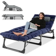 Slsy Portable Folding Camping Cot with 2 Sided Mattress & Pillow, Adjustable 5-Position Folding Lounge Chair, Folding Cot Bed