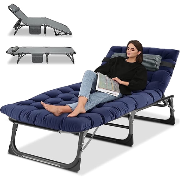 Slsy Portable Folding Camping Cot with 2 Sided Mattress & Pillow, Adjustable 5-Position Folding Lounge Chair, Folding Cot Bed
