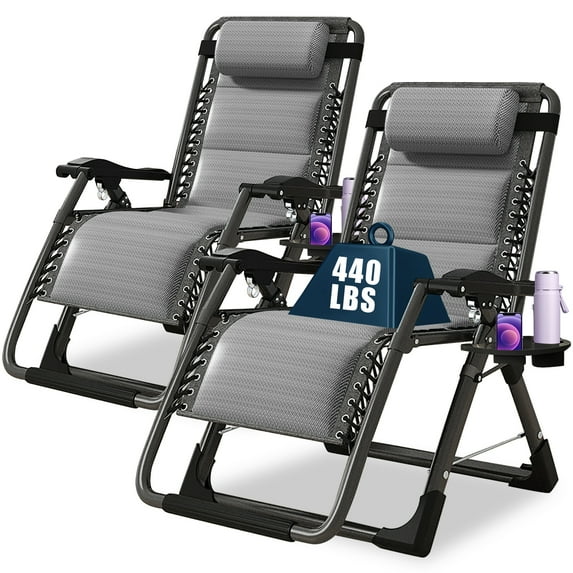 Slsy Portable Zero-Gravity Chairs with Cup Holder -Set of 2 Gray