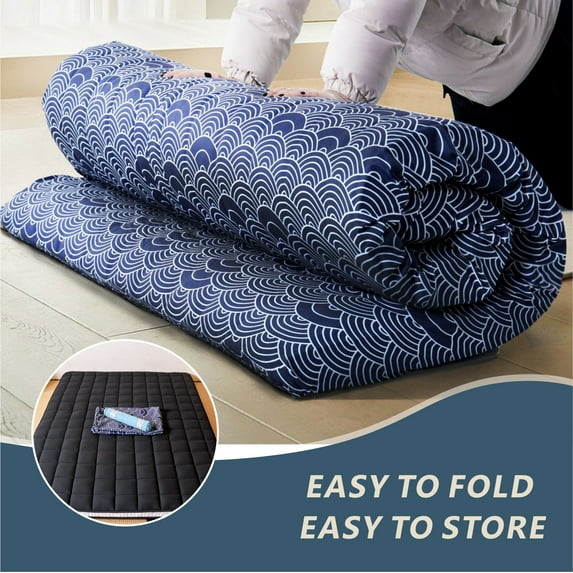Slsy Printed Futon Mattress with Zipper Washable Cover, Padded Japanese Floor Mattres, Extra Thick Folding Sleeping Pad Tatami Mat Floor Lounger Guest Bed for Camping Couch