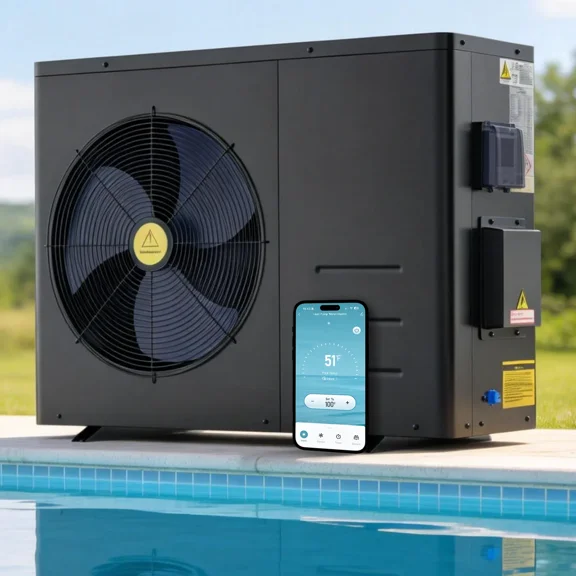 Slsy Pool Heat Pump,109184 BTU Pool Heater, 26000 Gallons Large Capacity Pool Heater & Chiller, WiFi Control, All-Season Heating & Cooling for Above Ground and Inground Pools, 120V