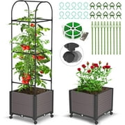 Slsy Raised Garden Bed Planter Box with Wheels, Tomato Cage Planter Raised Garden Bed with Trellis for Climbing Vegetables Plants Tomato Cage, Indoor Outdoor Use