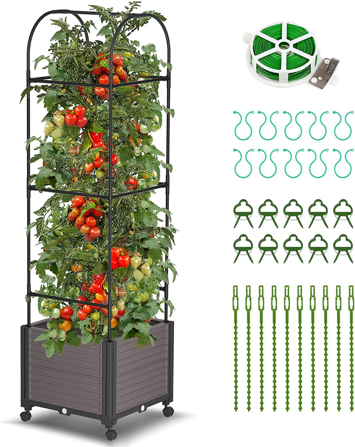 Slsy Mobile Vertical Garden Bed Planter Box with Trellis and Wheels, for Indoor and Outdoor