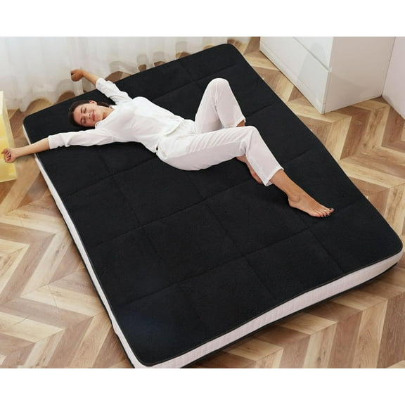 Slsy Sherpa Japanese Floor Mattress, Twin/Full/Queen Size Futon Mattress, 4'' Thicken 2 Sided Tatami Mat, Foldable Tatami Mat Portable Dormitory Sleeping Pad, Roll Up Floor Lounger Bed for Adult Child