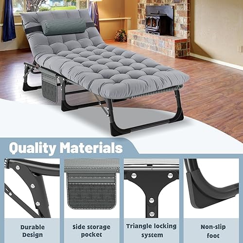 Slsy Sleeping Cots for Adults, 5Position Folding Chaise Lounge Chairs